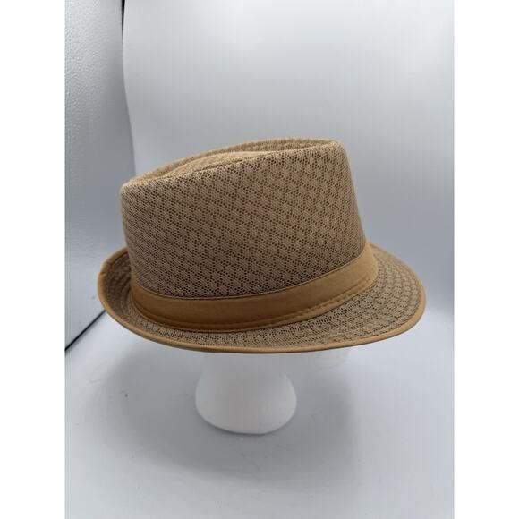 Tan Woven Fedora Hat Size S/M Breathable Lightweight Summer Trilby Style - Picture 2 of 9